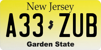 NJ license plate A33ZUB