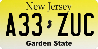 NJ license plate A33ZUC