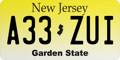 NJ license plate A33ZUI