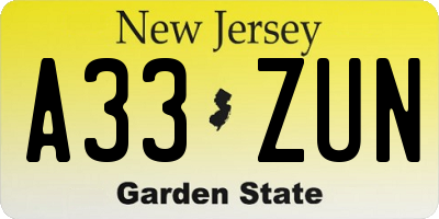 NJ license plate A33ZUN