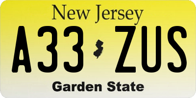 NJ license plate A33ZUS