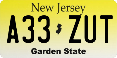 NJ license plate A33ZUT