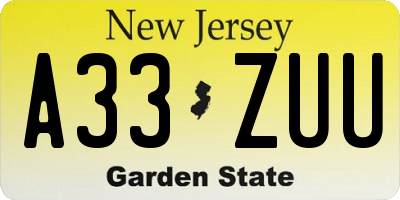 NJ license plate A33ZUU