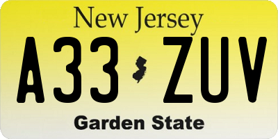 NJ license plate A33ZUV