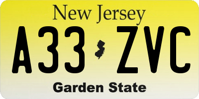 NJ license plate A33ZVC