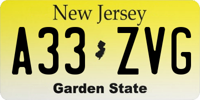 NJ license plate A33ZVG