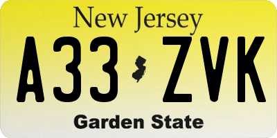 NJ license plate A33ZVK
