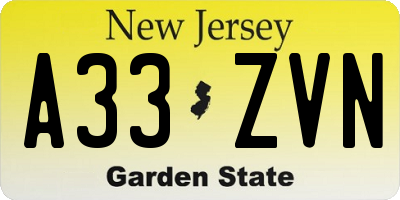 NJ license plate A33ZVN