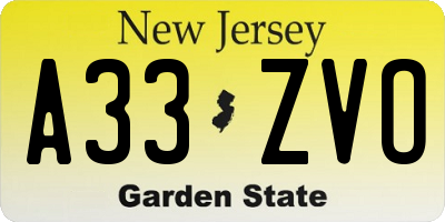 NJ license plate A33ZVO