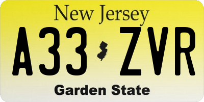 NJ license plate A33ZVR