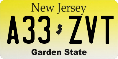 NJ license plate A33ZVT
