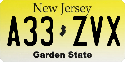 NJ license plate A33ZVX