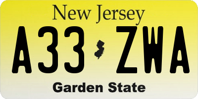 NJ license plate A33ZWA