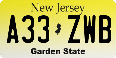 NJ license plate A33ZWB