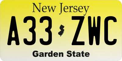 NJ license plate A33ZWC
