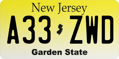 NJ license plate A33ZWD