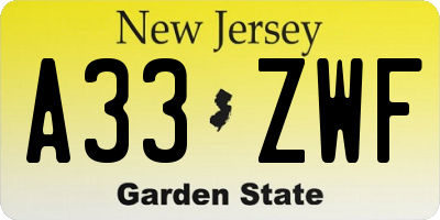 NJ license plate A33ZWF