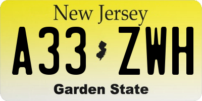 NJ license plate A33ZWH