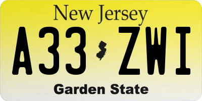 NJ license plate A33ZWI