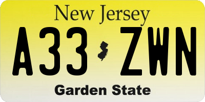 NJ license plate A33ZWN