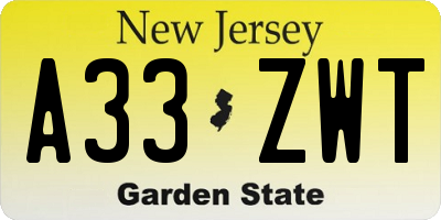 NJ license plate A33ZWT