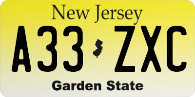 NJ license plate A33ZXC