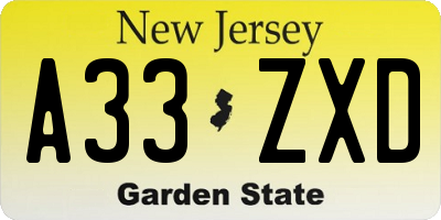NJ license plate A33ZXD