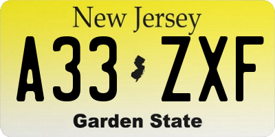 NJ license plate A33ZXF