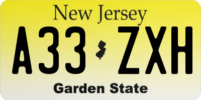 NJ license plate A33ZXH