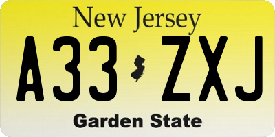 NJ license plate A33ZXJ