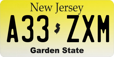 NJ license plate A33ZXM