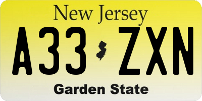 NJ license plate A33ZXN