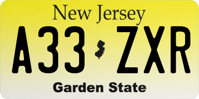 NJ license plate A33ZXR