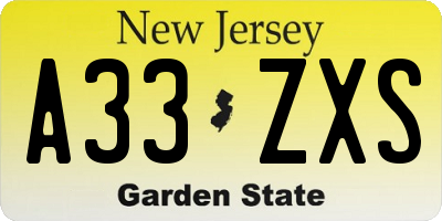 NJ license plate A33ZXS