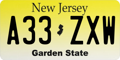 NJ license plate A33ZXW