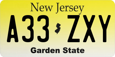 NJ license plate A33ZXY