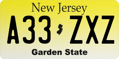 NJ license plate A33ZXZ