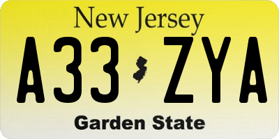 NJ license plate A33ZYA