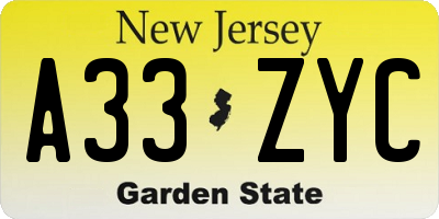 NJ license plate A33ZYC