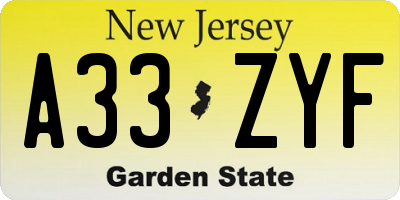 NJ license plate A33ZYF