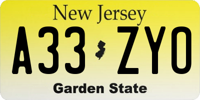 NJ license plate A33ZYO