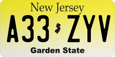 NJ license plate A33ZYV