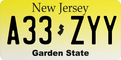 NJ license plate A33ZYY