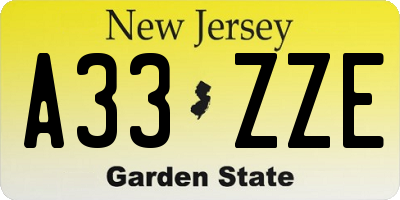 NJ license plate A33ZZE