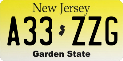 NJ license plate A33ZZG