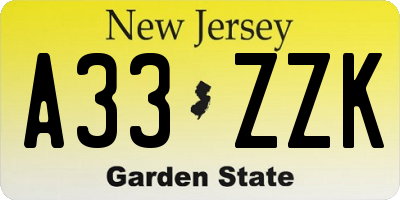 NJ license plate A33ZZK