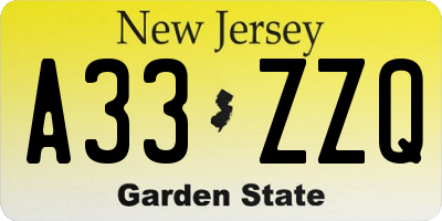 NJ license plate A33ZZQ