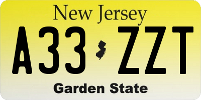 NJ license plate A33ZZT