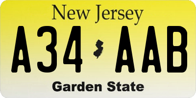 NJ license plate A34AAB