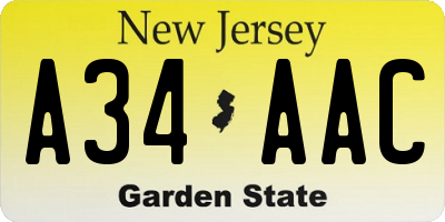 NJ license plate A34AAC